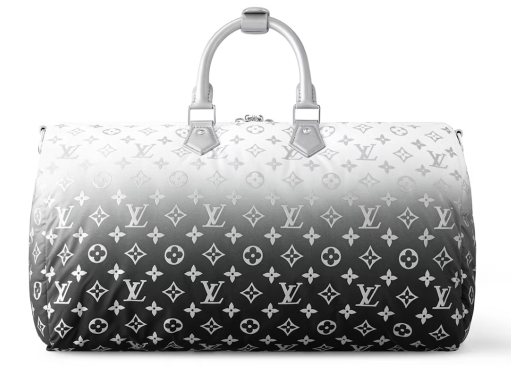 Louis Vuitton Keepall Bandouliere 45 Frost Gardiant Silver dégradé argent noir logo icône arrière