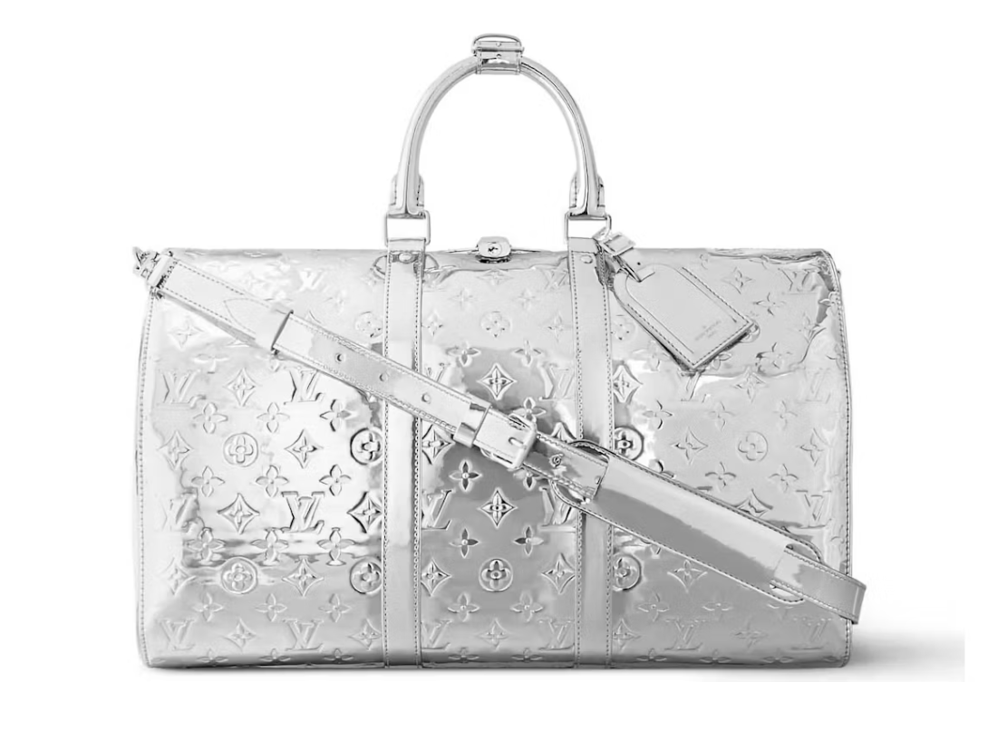 Louis Vuitton Keepall Bandouliere 45 Silver brillant sac à main logo icône 