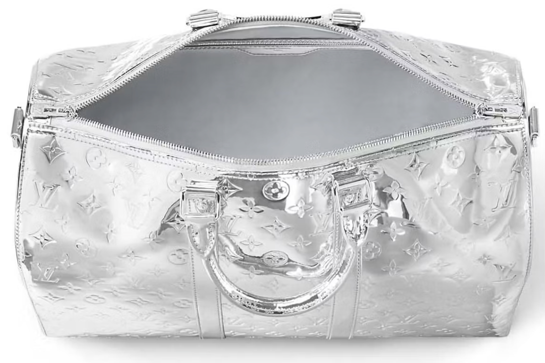 Louis Vuitton Keepall Bandouliere 45 Silver brillant sac à main logo icône 