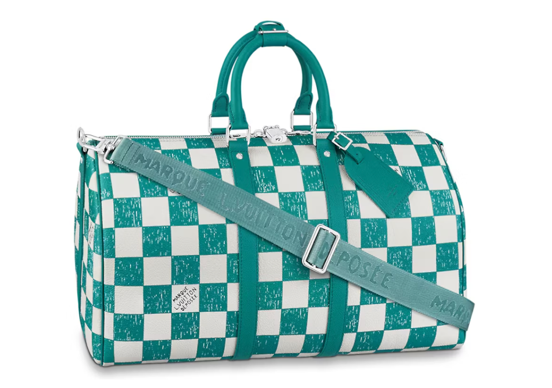 Louis Vuitton Keepall Bandouliere 45 Teal Blue carreaux blanc 