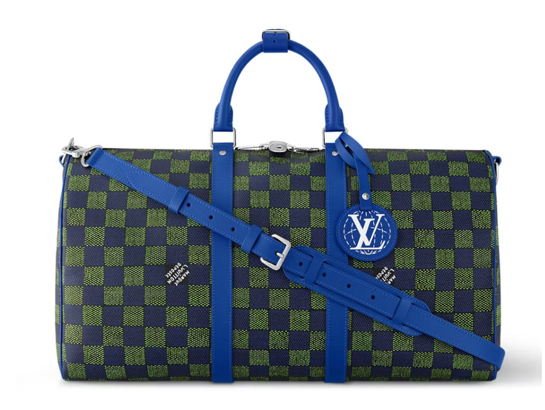 Louis Vuitton Keepall Bandouliere 50 Damier Heritage Blue Green bagage carreaux damier bleu vert blanc avion