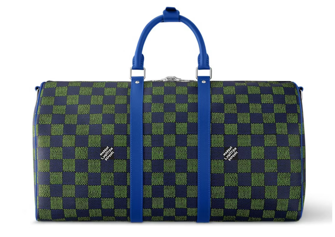 Louis Vuitton Keepall Bandouliere 50 Damier Heritage Blue Green bagage carreaux damier bleu vert blanc avion
