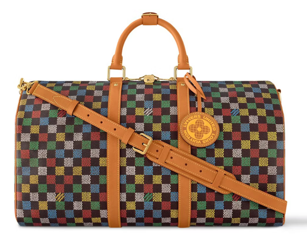 Louis Vuitton Keepall Bandouliere 50 LV Vers Damier Ebene Multicolor carreaux orange lanière