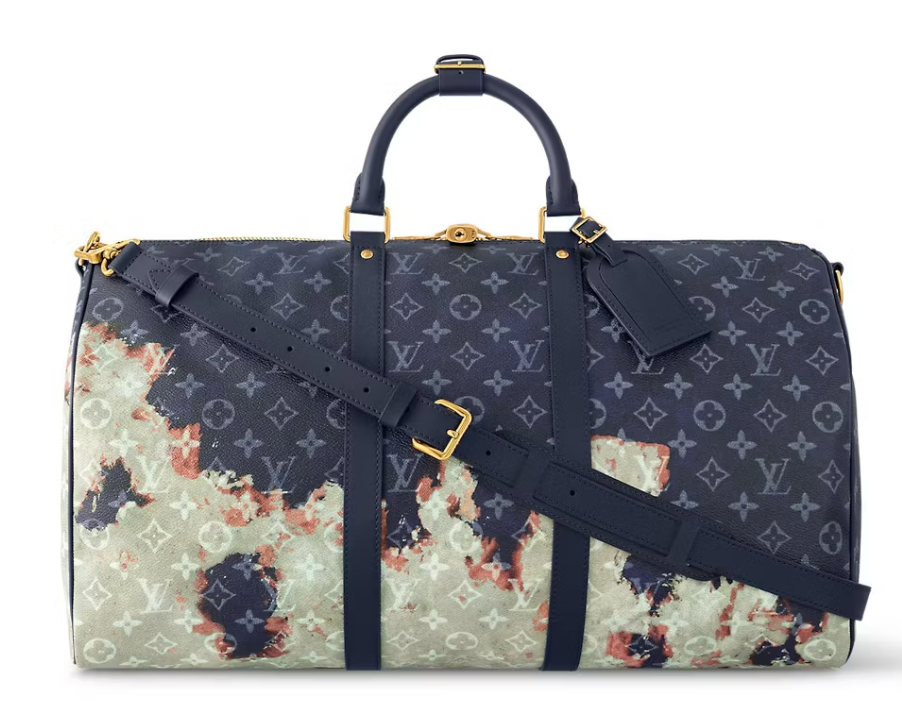 Louis Vuitton Keepall Bandouliere 50 Monogram Bleach bleu vert délavé or valise logo icône