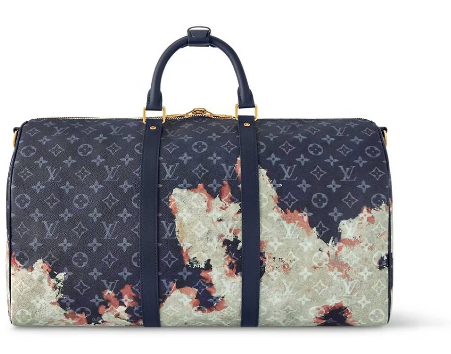 Louis Vuitton Keepall Bandouliere 50 Monogram Bleach bleu vert délavé or valise logo icône