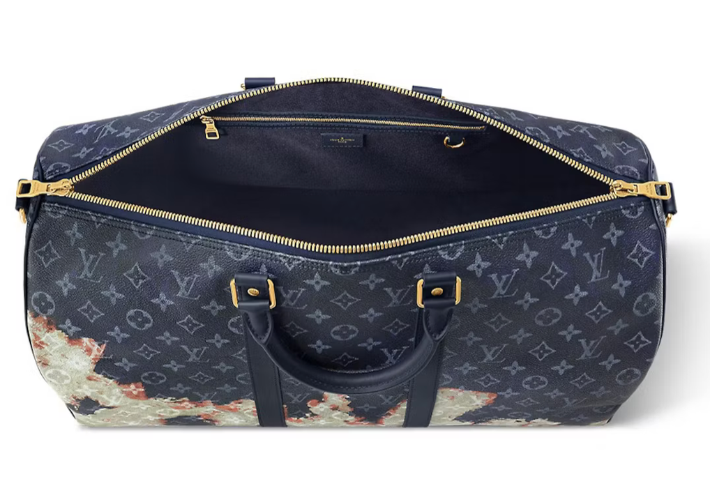 Louis_Vuitton_Keepall_Bandouliere_50_Monogram_Bleach intérieur zip vert bleu dorée 