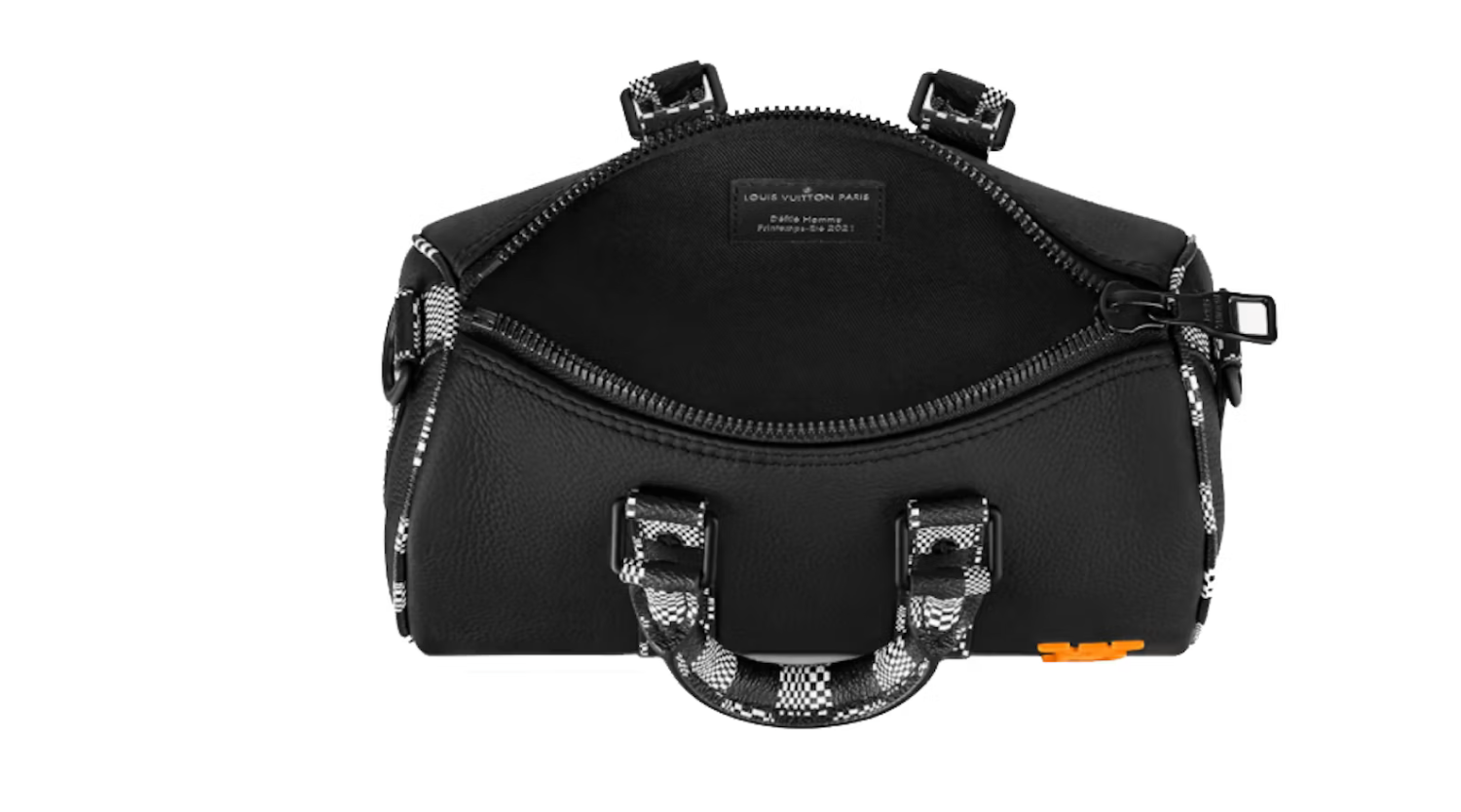 Louis Vuitton Keepall XS Black en cuir de veau noir avec poignées en cuir roulé, bandoulière amovible, fermeture zippée double sens et finitions métalliques noires.