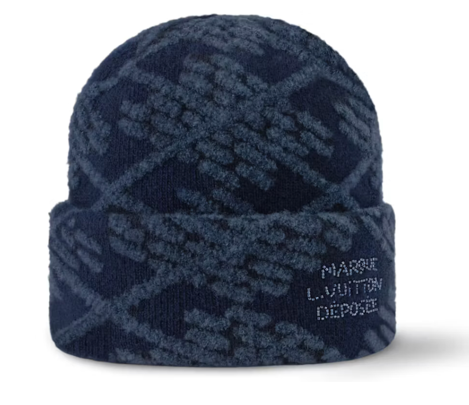 Louis Vuitton LV Crush Damier Argyle Beanie Bleu Denim marque déposée bleu sombre bonnet