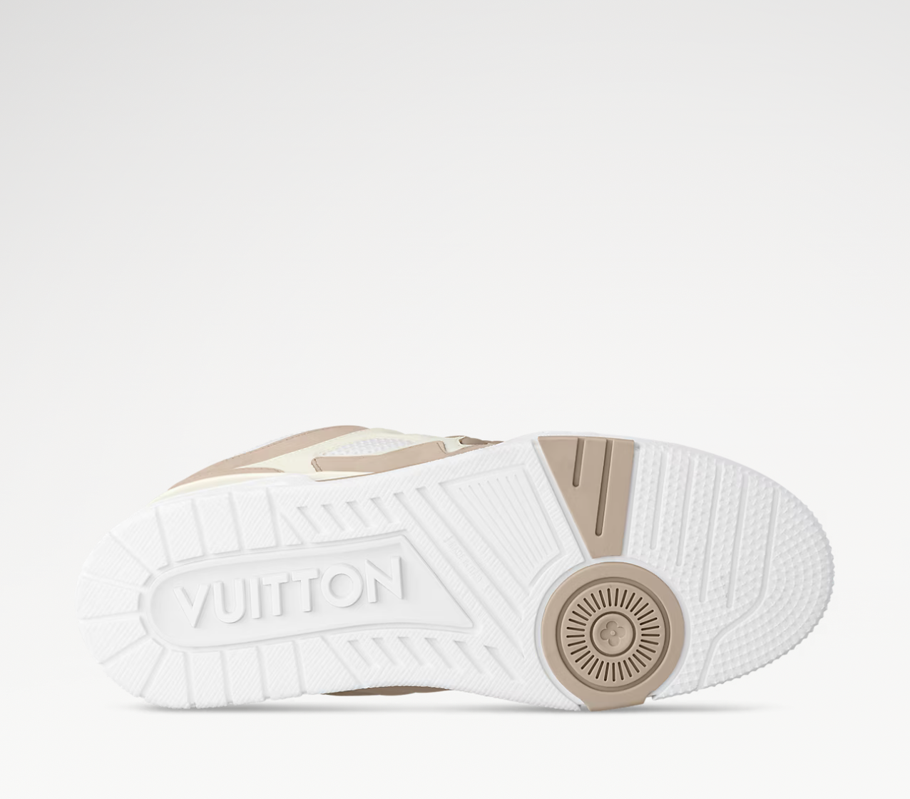 Louis Vuitton LV Skate Sneaker Beige White, sneaker de luxe Louis Vuitton beige et blanche inspirée du skate avec matériaux premium et finitions haut de gamme.