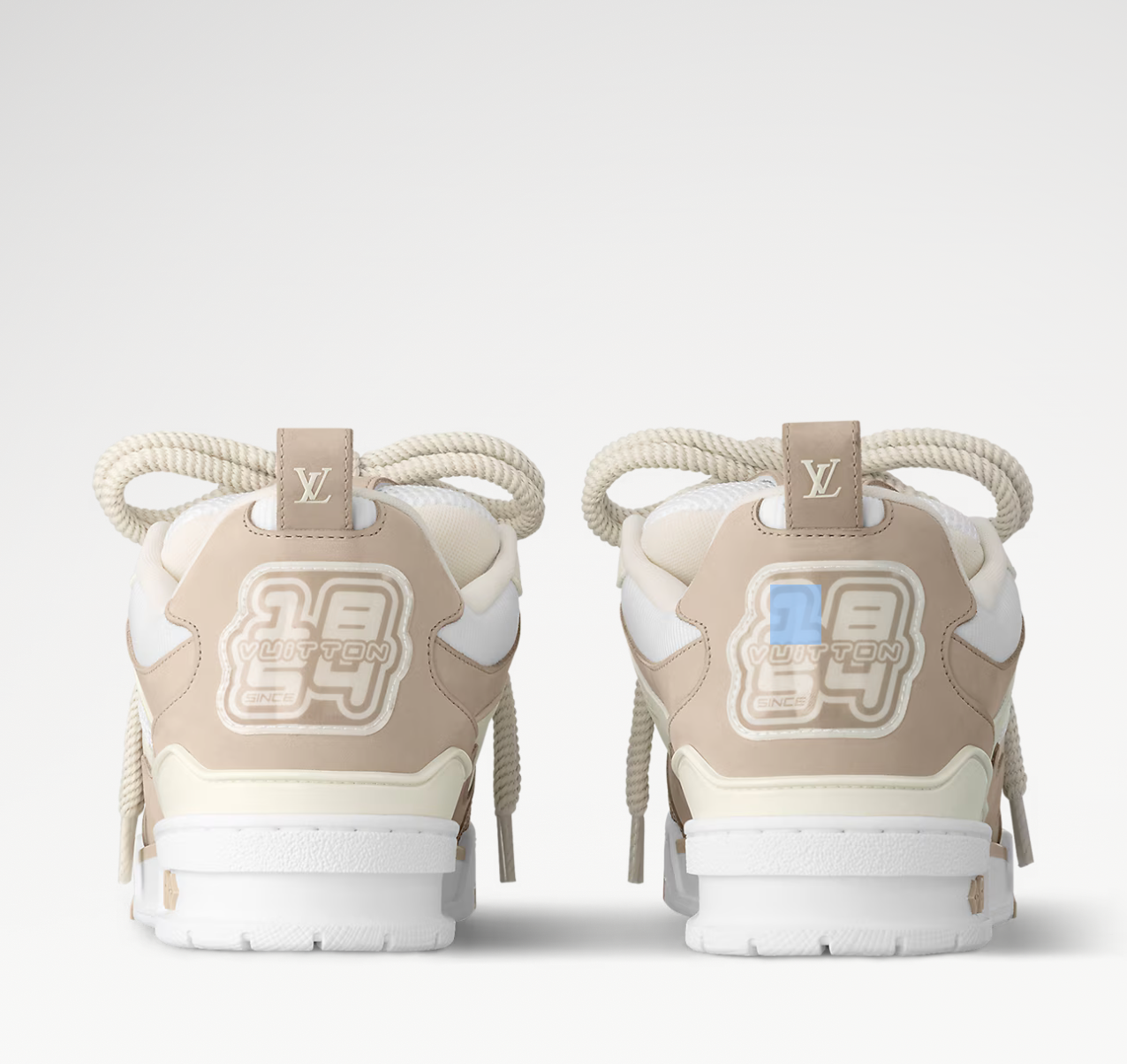 Louis Vuitton LV Skate Sneaker Beige White, sneaker de luxe Louis Vuitton beige et blanche inspirée du skate avec matériaux premium et finitions haut de gamme.