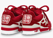 Louis Vuitton LV Skate Sneaker Red White, sneaker de luxe Louis Vuitton rouge et blanche inspirée du skate avec matériaux premium et finitions haut de gamme.