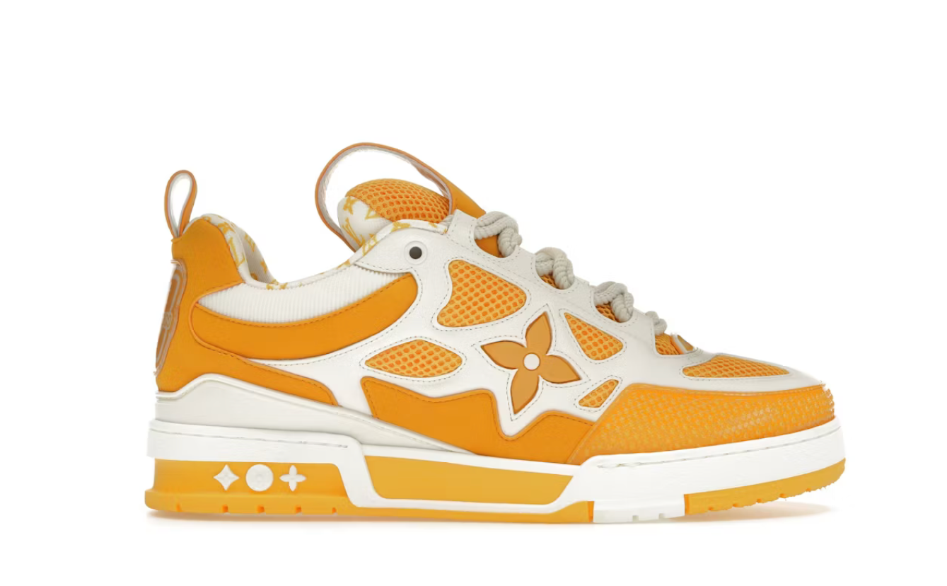 Louis Vuitton LV Skate Sneaker Yellow White, sneaker de luxe Louis Vuitton jaune et blanche inspirée du skate avec matériaux premium et finitions haut de gamme.