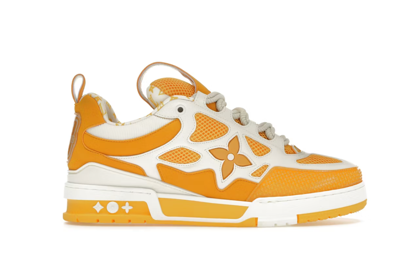 Louis Vuitton LV Skate Sneaker Yellow White, sneaker de luxe Louis Vuitton jaune et blanche inspirée du skate avec matériaux premium et finitions haut de gamme.