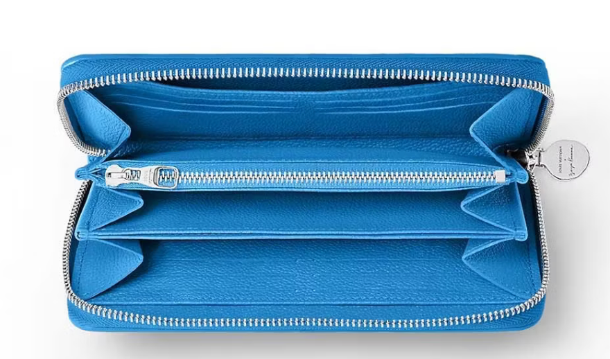 Louis Vuitton LV x YK Zippy Portefeuille Bleu/Blanc logo point blanc icône bleu zip argent