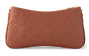 Louis Vuitton Liv Pochette Cognac logo icône cuir zip dorée