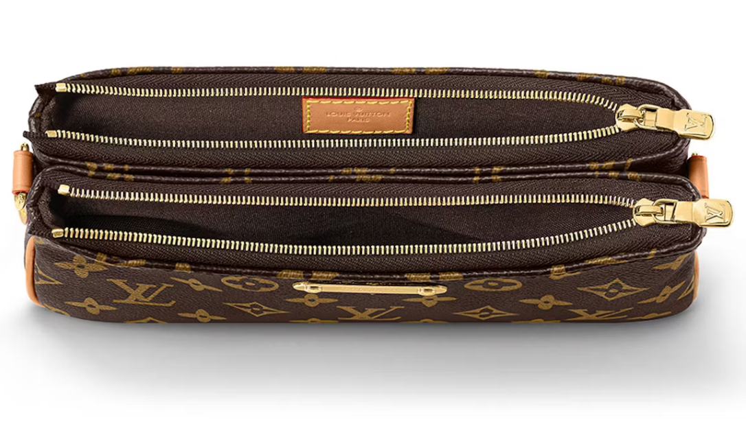 Louis Vuitton Liv Pochette Monogram or sac à main logo icône chaine intérieur zip 