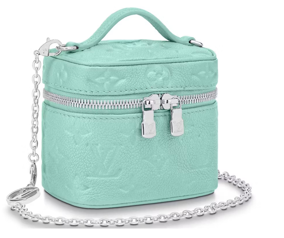 Louis Vuitton Micro Vanity Lagon Nacré Turquoise argent logo chaine zip