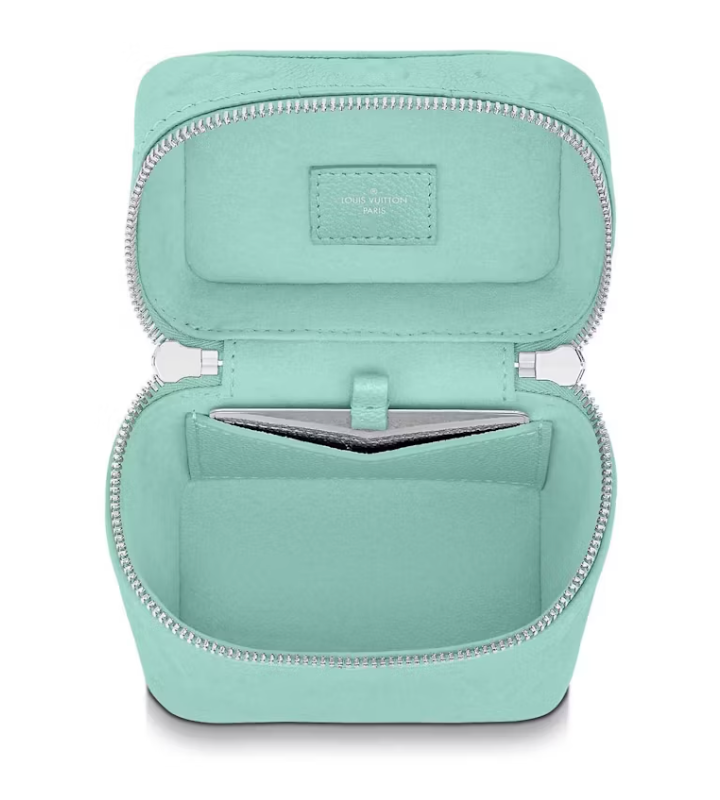 Louis Vuitton Micro Vanity Lagon Nacré Turquoise argent zip rangement intérieur 