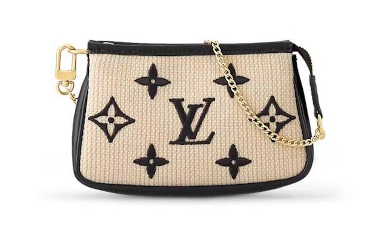 Louis Vuitton Mini Pochette Accessoires Black en Lotus Cotton noir avec finitions métalliques dorées et silhouette compacte.