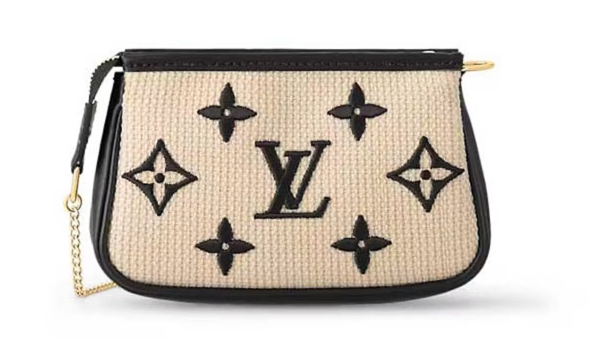 Louis Vuitton Mini Pochette Accessoires Black en Lotus Cotton noir avec finitions métalliques dorées et silhouette compacte.