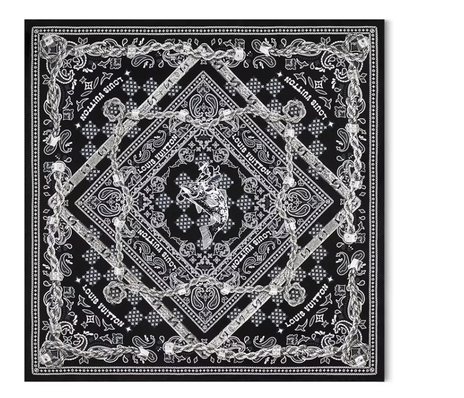 Louis Vuitton Monogram Tied Up Silk Bandana Black White Motif