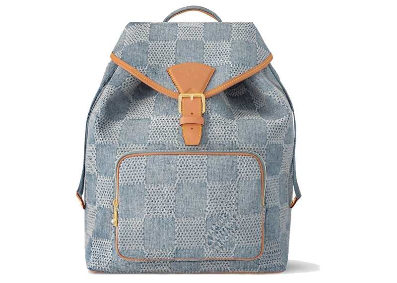 Louis Vuitton Montsouris Backpack Damier Denim 3D Blue Denim, sac à dos Louis Vuitton bleu avec motif Damier Denim 3D texturé et bretelles ajustables.