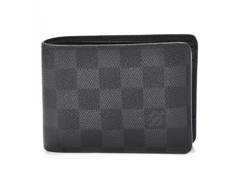 Grey en toile à damiers gris et noir, avec format compact et intérieur organisé.