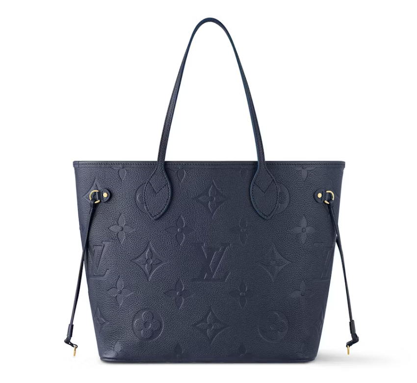 Louis Vuitton Neverfull MM Navy arrière bleu logo icône or 