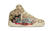 Louis Vuitton Nike Air Force 1 Mid By Virgil Abloh Graffiti en cuir Damier clair avec artworks multicolores, lacets imprimés et détails dorés.