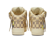 Louis Vuitton Nike Air Force 1 Mid By Virgil Abloh Graffiti en cuir Damier clair avec artworks multicolores, lacets imprimés et détails dorés.