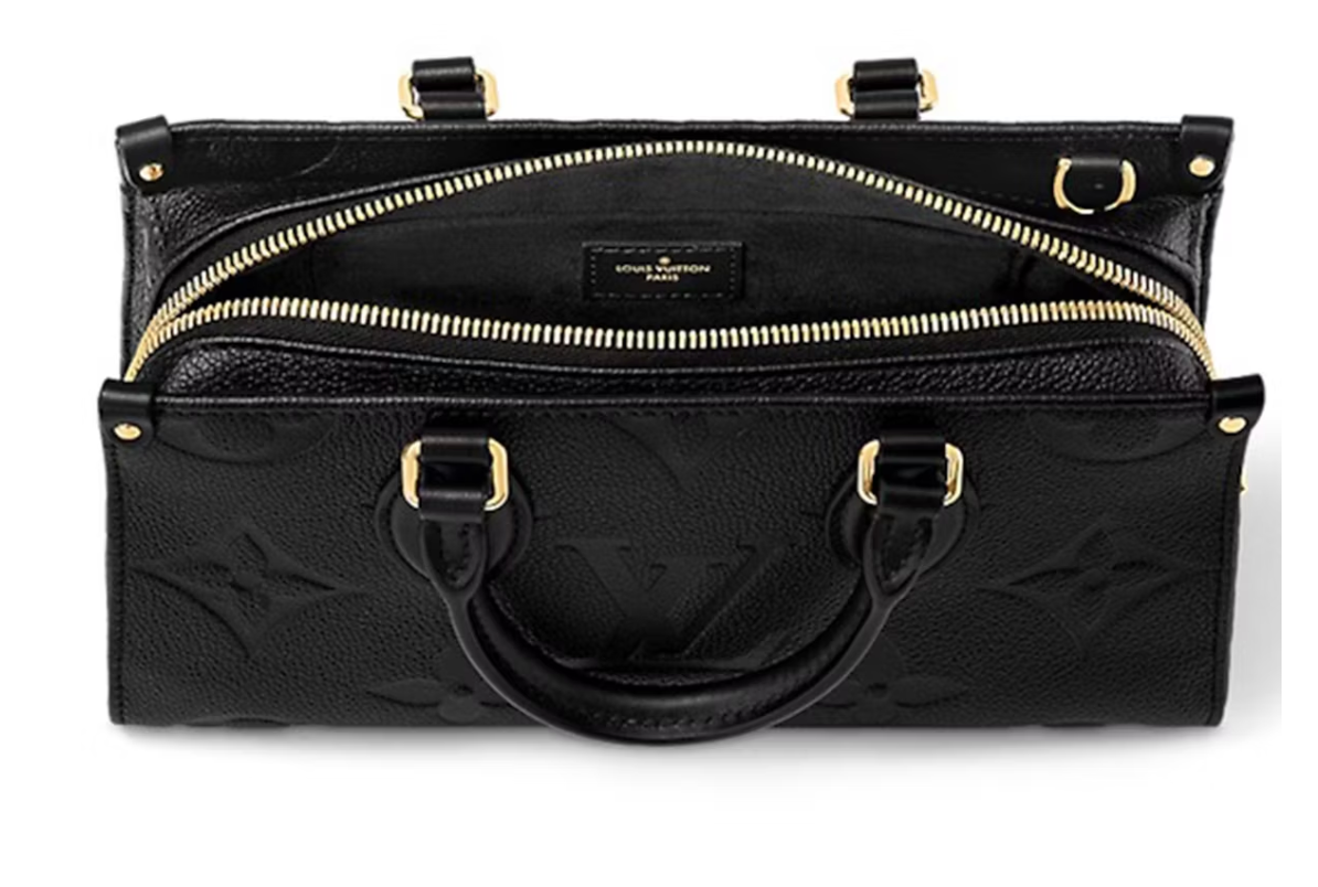 Louis Vuitton OnTheGo Est Ouest Noir , vue de haut avec le zip dorée