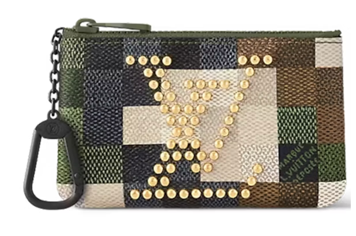 Louis Vuitton Pochette Clés Damoflage Vert Damoflage Damier logo or vert marron bleu navy carreaux zip pochette