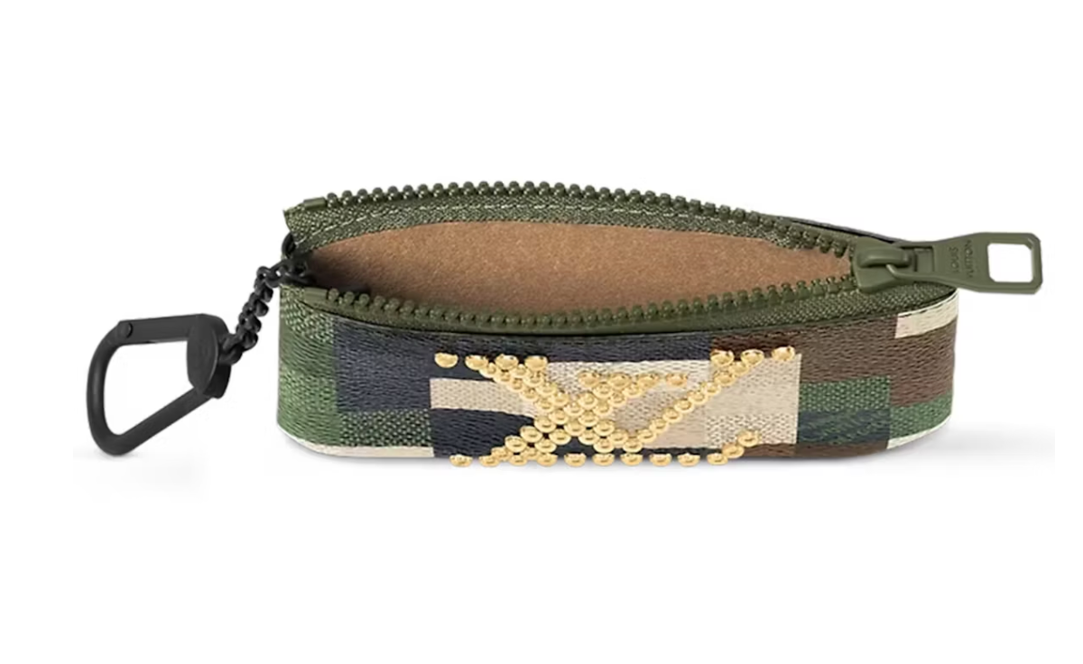 Louis Vuitton Pochette Clés Damoflage Vert Damoflage Damier zip vert marron bleu or perle intérieur