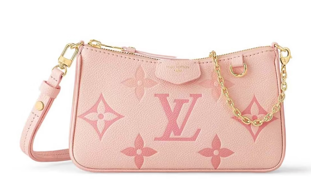 Louis Vuitton Pochette Facile Dégradé Rose logo lv or icône chaine fleurs sac à main