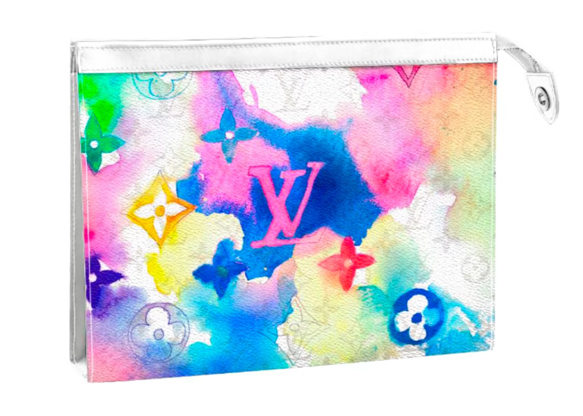Louis Vuitton Pochette Voyage Monogram Watercolor Multicolor en toile à motif Monogram effet aquarelle multicolore avec finitions argentées.