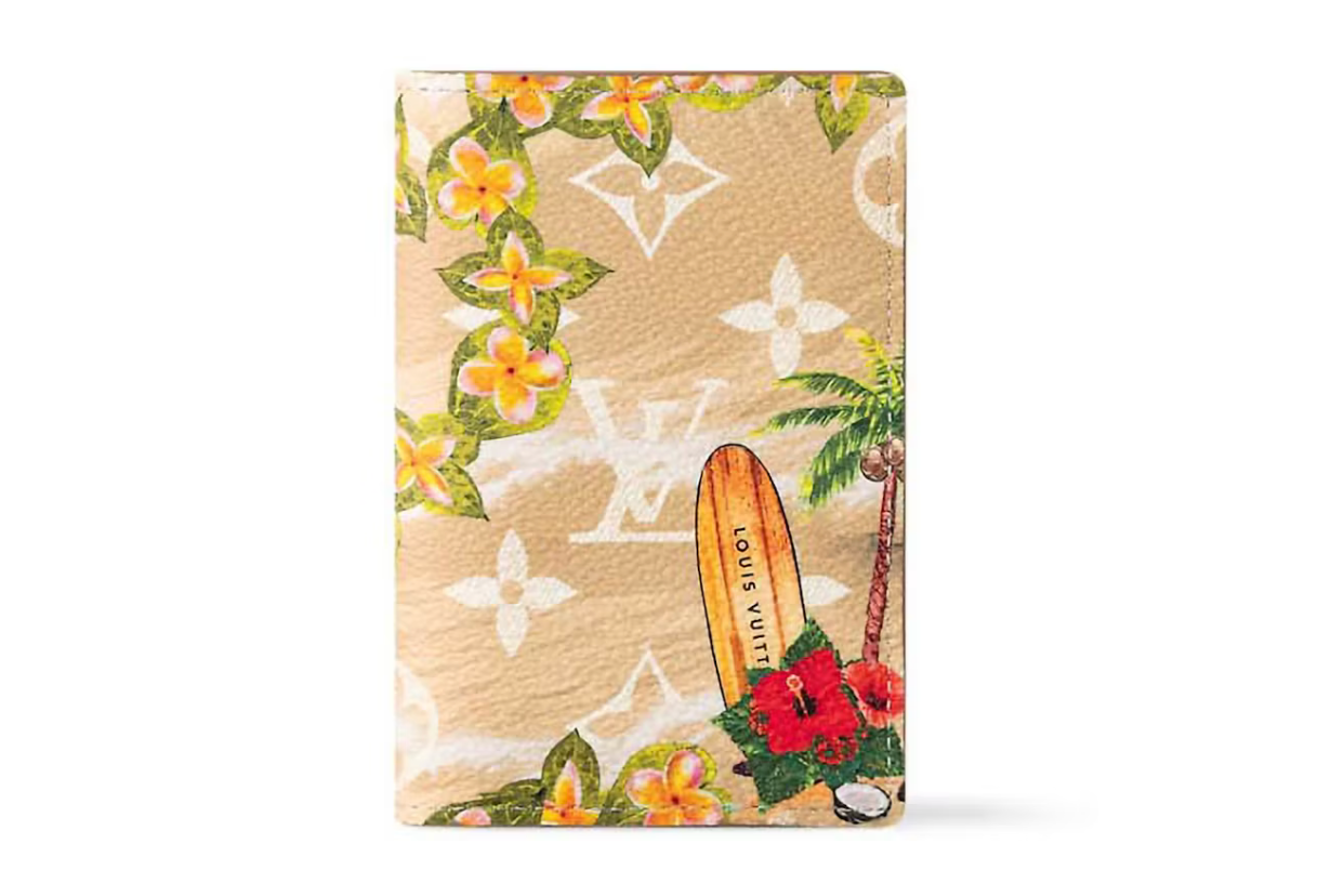 PORTE-FEUILLE Louis Vuitton Pocket Organizer, beige et blanc, planche de surf, vue de face