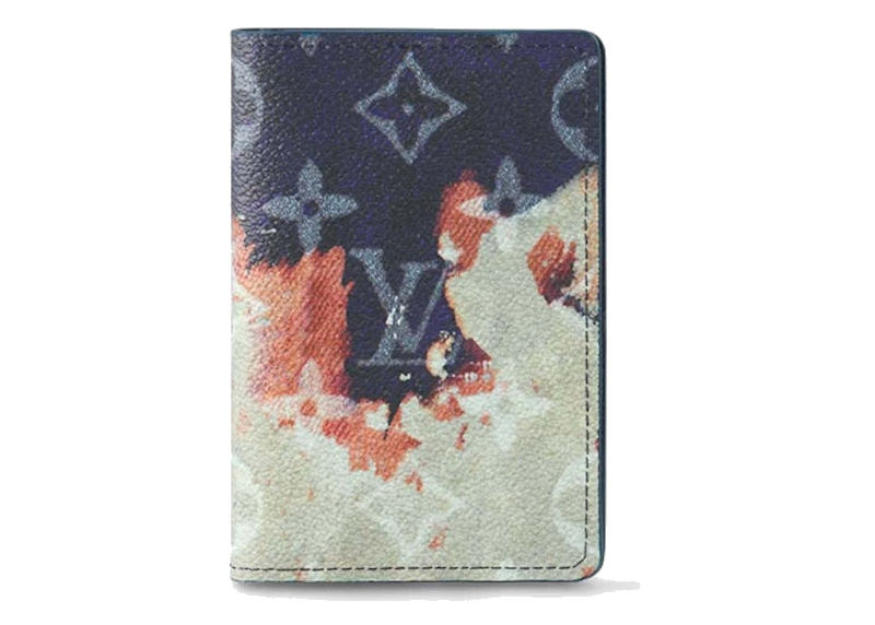 Louis Vuitton Pocket Organizer Ink Blue, porte-cartes bleu profond en toile Monogram Bleach avec motif LV délavé
