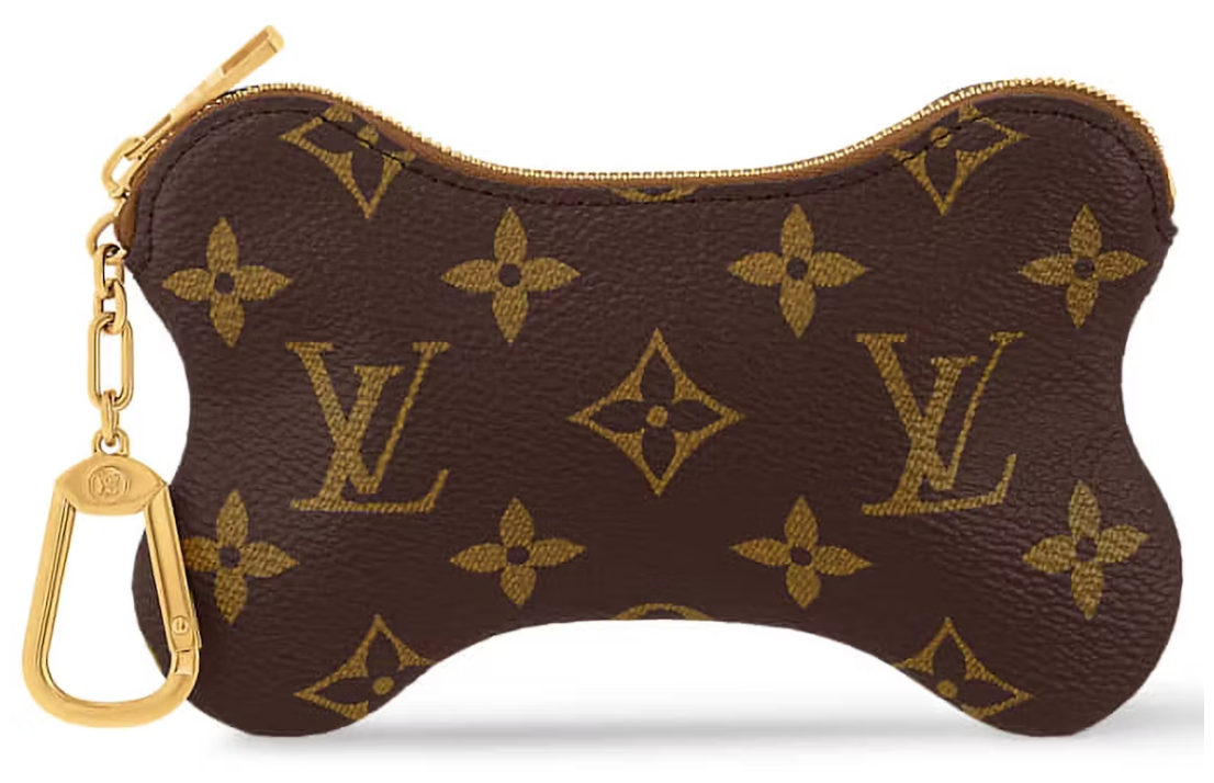 Louis Vuitton Porte-clés en os Monogramme os marron cuir or zip logo icône