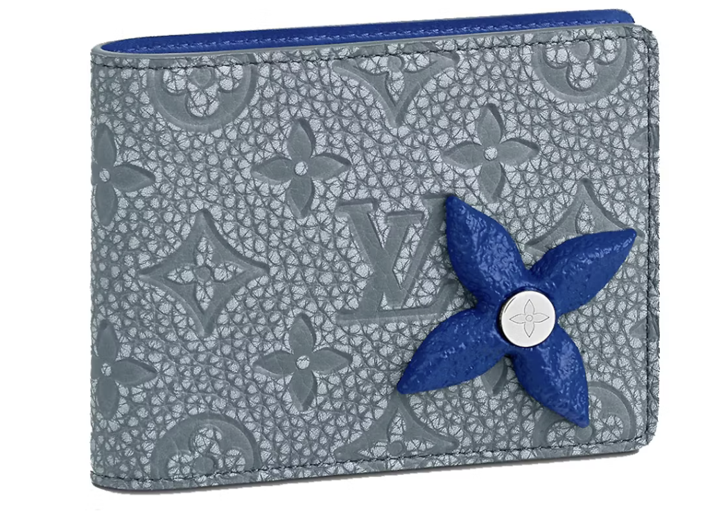 Louis Vuitton Portefeuille Multiple Granit gris pierre bleu logo icône