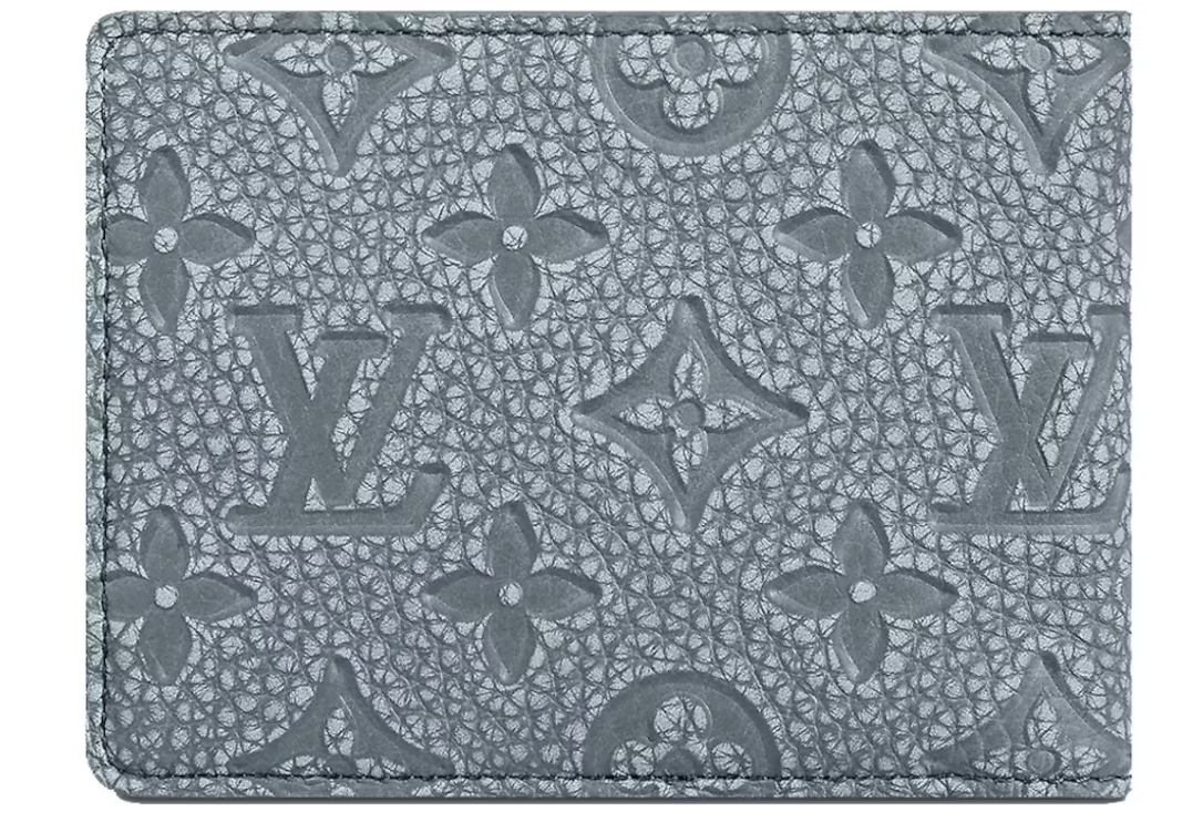 Louis Vuitton Portefeuille Multiple Granit gris pierre bleu logo icône