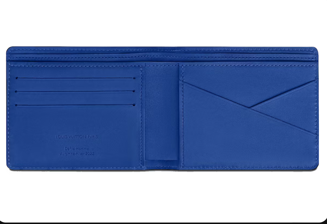 Louis Vuitton Portefeuille Multiple Granit gris pierre bleu logo icône 