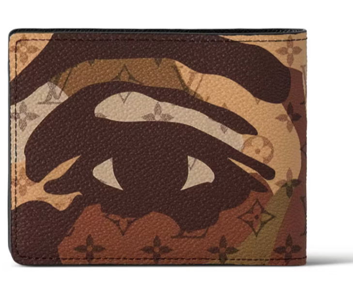 Louis Vuitton Portefeuille Multiple Marron oeil yeux marron vert beige logo visage
