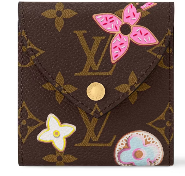 Louis Vuitton Post It Pouch Monogram fleur rose blanc marron logon icône