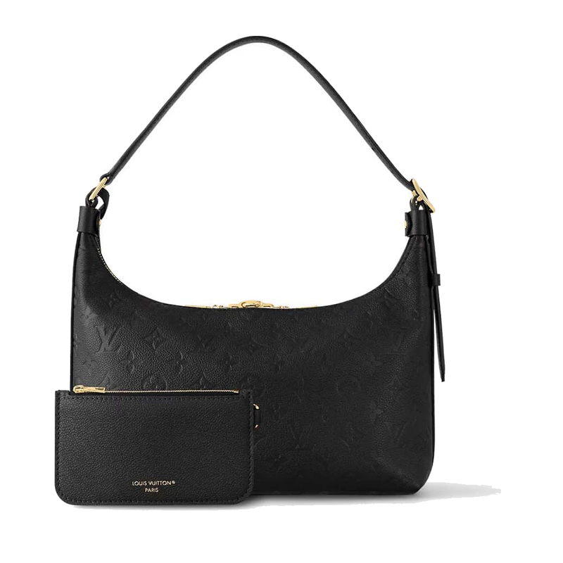 Louis Vuitton Sac Sport Black en cuir de veau noir avec poignées en cuir roulé, bandoulière amovible, fermeture zippée double sens, grand compartiment principal et finitions métalliques.