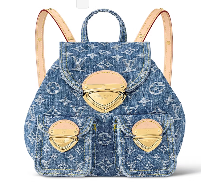 Louis Vuitton Sac à dos Venice Monogram Bleu denim délavé 3 poches trois bleu logo or dos 