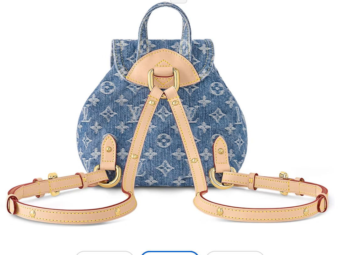 Louis Vuitton Sac à dos Venice Monogram Bleu denim délavé 3 poches trois bleu logo or dos arrière