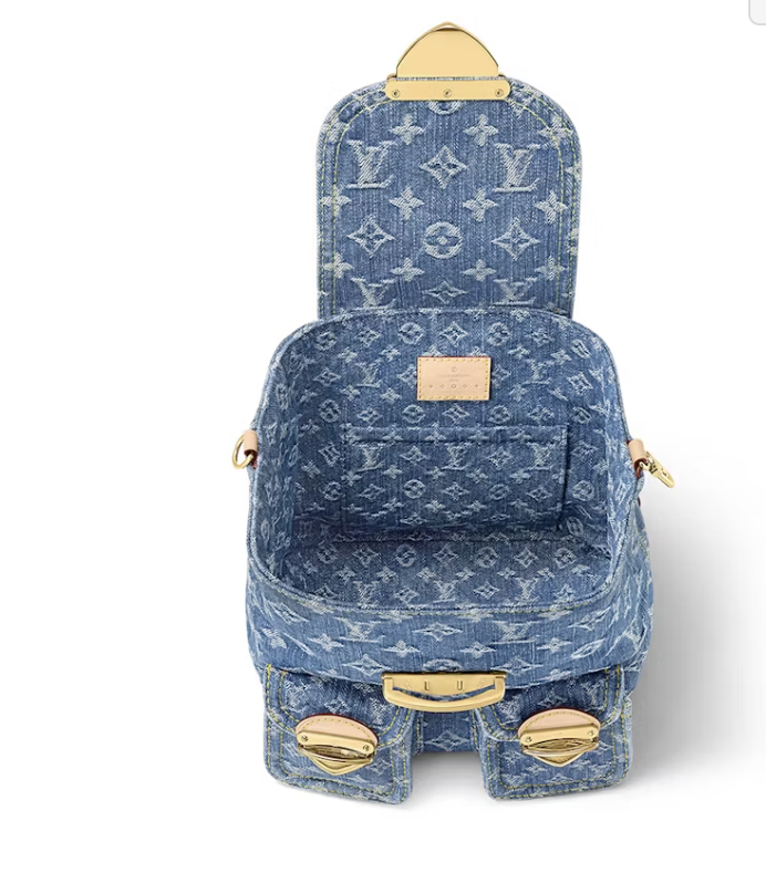Louis Vuitton Sac à dos Venice Monogram Bleu denim délavé 3 poches trois bleu logo or dos intérieur 