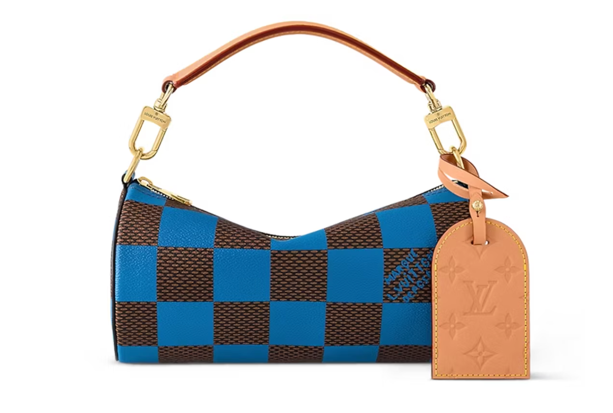 Louis Vuitton Soft Polochon PM Damier Pop Bleu et marron , cuir , vue de face