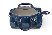 Louis Vuitton Speedy 25 Bandoulière Damier Heritage Blue, sac Louis Vuitton bleu avec motif Damier Heritage, poignées Toron et bandoulière ajustable.