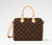 Louis Vuitton Speedy Bandoulière 25 Monogram Brown, sac Louis Vuitton en toile Monogram marron avec poignées en cuir naturel et bandoulière ajustable.